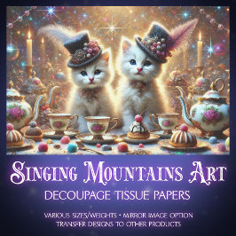 Whimsical Kittens Fantasy Tea Party Decoupage Tissuepapier