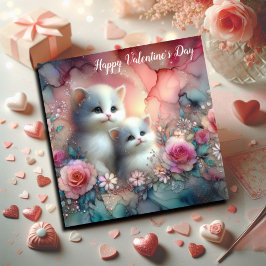 Whimsical Kittens Watercolor Bloemrijke Valentijns Feestdagenkaart