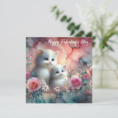 Whimsical Kittens Waterverf Bloemen Valentijn Feestdagenkaart (Staand voorkant)