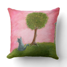 Whimsical Kitty Cat Folk Art Schilderend Roze Sky