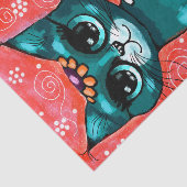 Whimsical Kitty Cat op vloerkleed Bloemen Blauwgro Tissuepapier (Detail)