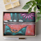 Whimsical Kitty Cat op vloerkleed Bloemen Blauwgro Tissuepapier (Geschenk)