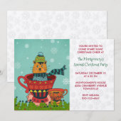 Whimsical Kitty Cat Sitting in een Teacup Xmas Par Kaart (Voorkant / Achterkant)