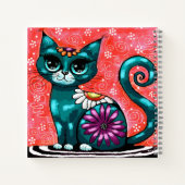 Whimsical Kitty Cat Zittend op vloerkleed Bloemen Notitieboek (Achterkant)