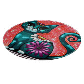 Whimsical Kitty Cat Zittend op vloerkleed Bloemen  Snijplank (Hoek)