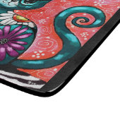 Whimsical Kitty Cat Zittend op vloerkleed Bloemen  Snijplank (Hoek)