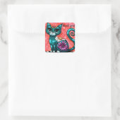 Whimsical Kitty Cat Zittend op vloerkleed Bloemen  Vierkante Sticker (Tas)