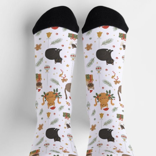 Whimsical Kitty Christmas Pattern Socks Sokken (Top)