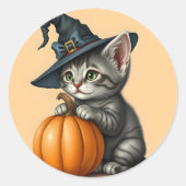 Whimsical Kitty Witch, Halloween Kitten Witch,     Ronde Sticker (Voorkant)