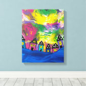 Whimsical Kleine huizen Acryl van Michael Dooley Canvas Afdruk (Insitu (Houten vloer))