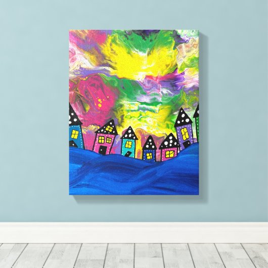 Whimsical Kleine huizen Acryl van Michael Dooley Canvas Afdruk (Insitu (Houten vloer))