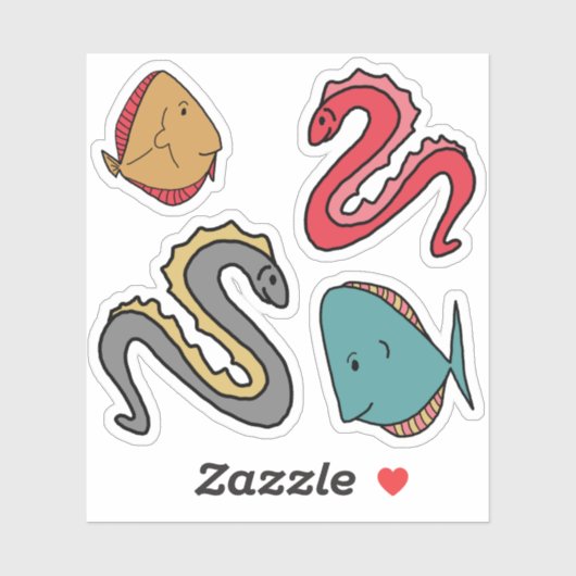 Whimsical Kleine vissen en palingen Sticker (Vel)
