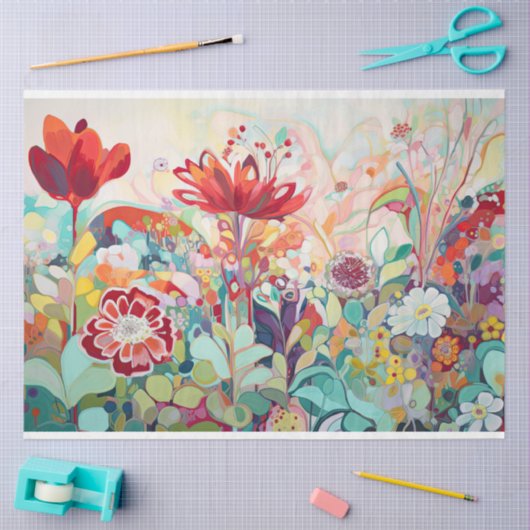 Whimsical Kleur Bloem Abstract Schilderij Decoupag Tissuepapier (Craft)