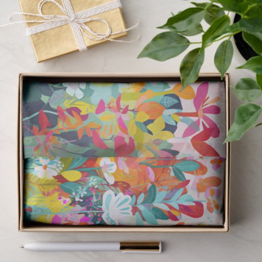 Whimsical Kleur Bloemen Abstract Schilderij Decoup Tissuepapier (Geschenk)