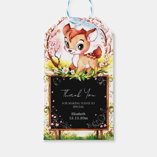 Whimsical Kleurrijk Herten Baby shower Cadeaulabel (Voorkant)