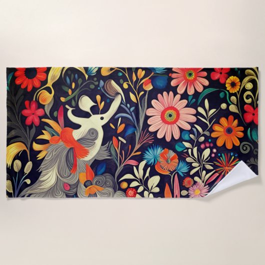 Whimsical Kleurrijk Otomi Patroon Strandlaken (Voorkant)