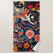 Whimsical Kleurrijk Otomi Patroon Strandlaken (Voorkant)