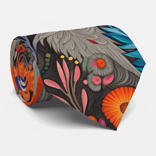 Whimsical Kleurrijk Otomi Patroon Stropdas (Opgerold)