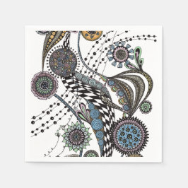 Whimsical Kleurrijk Zentangle Bloemmotief Papier Servet