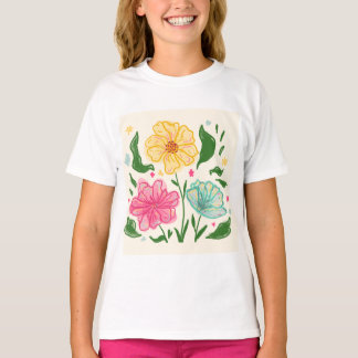 Whimsical Kleurrijke Bloem Illustratie – Hand Teke T-shirt