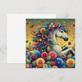 Whimsical Kleurrijke Bloemen en Wit Paard (Voorkant / Achterkant)
