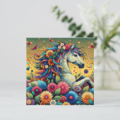 Whimsical Kleurrijke Bloemen en Wit Paard (Staand voorkant)