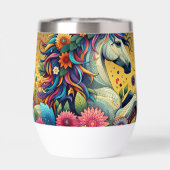  Whimsical Kleurrijke Bloemen en Wit Paard (Achterkant)