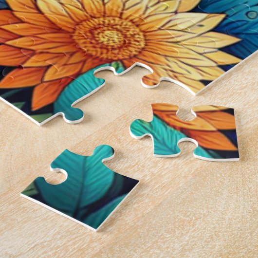 Whimsical Kleurrijke Bloemen en Wit Paard Legpuzzel (Zijkant)