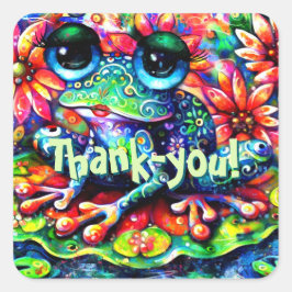 Whimsical Kleurrijke Bloemen Ik hou van kikkers Vierkante Sticker