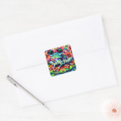Whimsical Kleurrijke Bloemen Ik hou van kikkers Vierkante Sticker (Envelop)