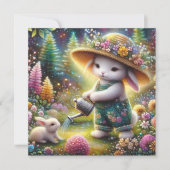 Whimsical Kleurrijke Bunny Gardener Pasen Feestdagenkaart (Voorkant)