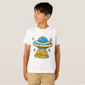Whimsical Kleurrijke Cartoon Space UFO T-shirt (Voorkant volledig)