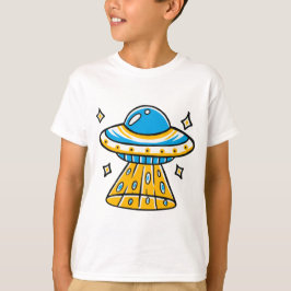 Whimsical Kleurrijke Cartoon Space UFO T-shirt