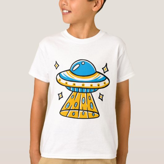 Whimsical Kleurrijke Cartoon Space UFO T-shirt (Voorkant)
