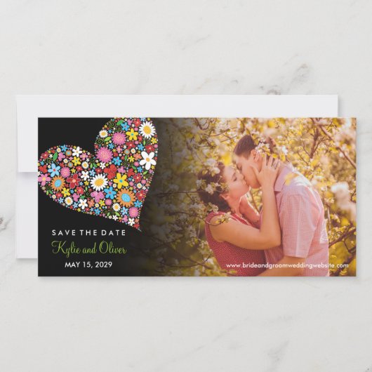 Whimsical Kleurrijke Chique Lente Bloemen Hart Fot Save The Date (Voorkant)