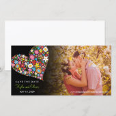 Whimsical Kleurrijke Chique Lente Bloemen Hart Fot Save The Date (Voorkant / Achterkant)