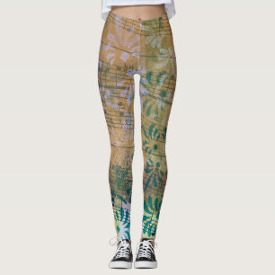 Whimsical Kleurrijke Gelaagde Geschilderde Bladmuz Leggings