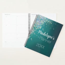 Whimsical Kleurrijke Glitter op Blauwgroen Planner