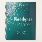 Whimsical Kleurrijke Glitter op Blauwgroen Planner (Voorkant)