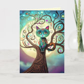 Whimsical Kleurrijke Kat Volle Maan Kunstwerk Kaart (Voorkant)