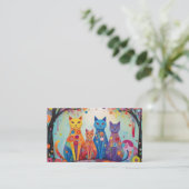 Whimsical kleurrijke katten illustratie visitekaartje (Staand voorkant)