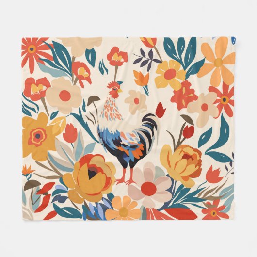 Whimsical kleurrijke kip bloemige achtergrond fleece deken (Voorkant (Horizontaal))