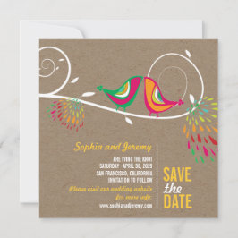 Whimsical Kleurrijke Kissing Birds Zomer Foto Save The Date