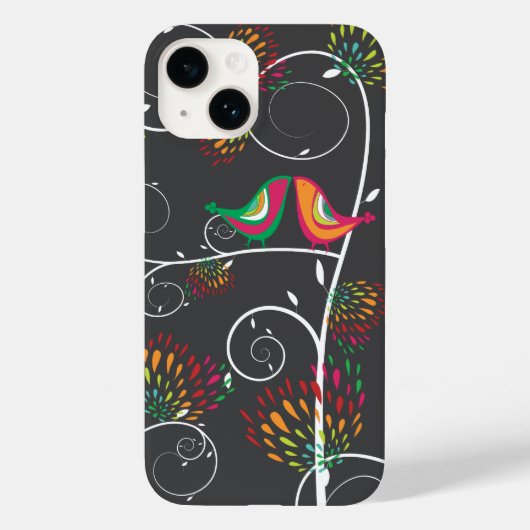 Whimsical Kleurrijke Kissing Zomer Vogels & Bloeme Case-Mate iPhone Case (Achterkant)