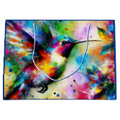 Whimsical Kleurrijke Kolibrie Vogel Blauw Groen Groot Cadeauzakje (Voorkant)