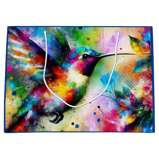 Whimsical Kleurrijke Kolibrie Vogel Blauw Groen Groot Cadeauzakje (Voorkant)