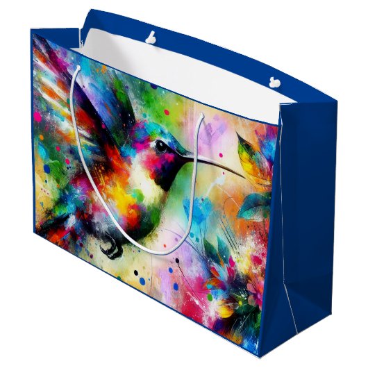 Whimsical Kleurrijke Kolibrie Vogel Blauw Groen Groot Cadeauzakje (Achterkant Gekanteld)