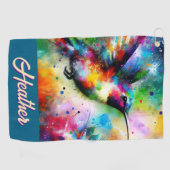 Whimsical Kleurrijke kolibrie vogel gepersonalisee Golfhanddoek (Horizontaal)