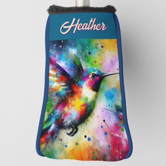 Whimsical Kleurrijke kolibrie vogel gepersonalisee Golfheadcover (Draai 90)