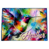 Whimsical Kleurrijke kolibrie vogel gepersonalisee Groot Cadeauzakje (Voorkant)
